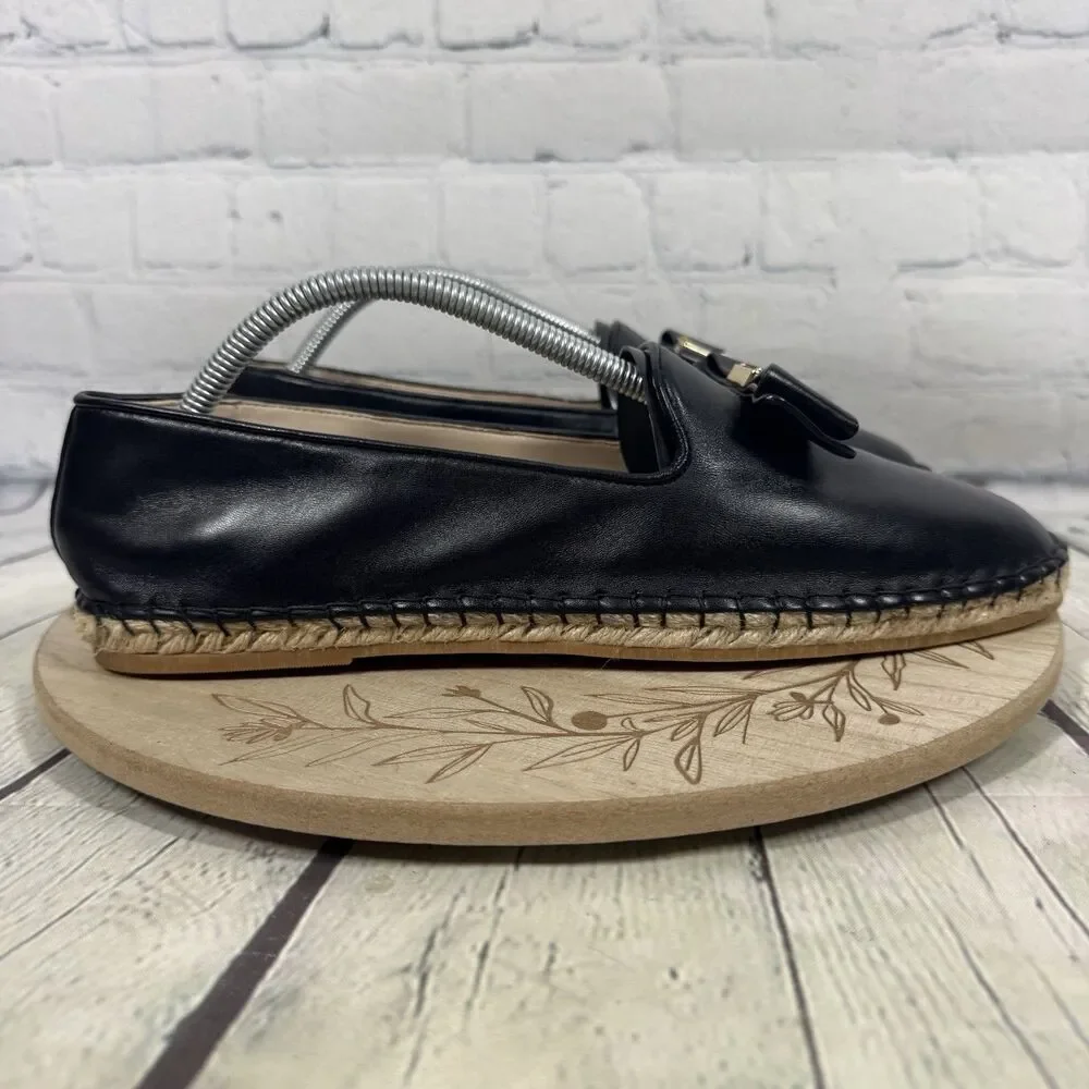 Cole Haan Women’s Black Leather Bow Driving Loafers Espadrille Slip On Size 11